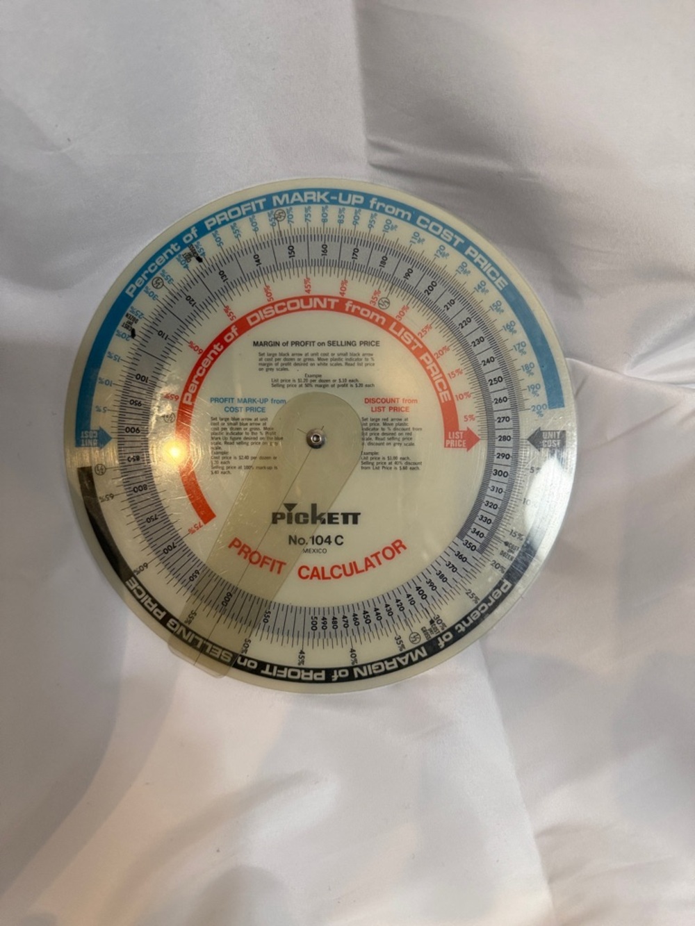 Pickett Profit Calculator Slide Ruler No. 104C Made In Mexico Vintage.
